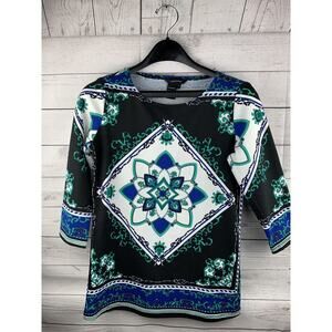 Jules & Leopold Womens Tunic Sz SMALL 3/4 Sleeves Green Black‎